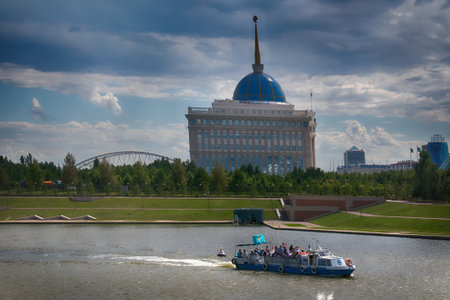 New capital of Kazakhstan city Astana. view of river from bridgeのeditorial素材