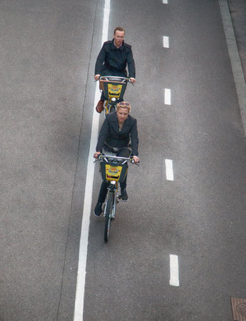 Helsinki , Finland - August 22, 2017: Bicycle track to ride in city centre shooting from aboveのeditorial素材