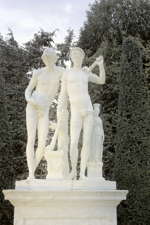Versailles, France - September 26, 2017: park of Versailles in fall, garden sculpture. Royal residence. Palace and Park ensemble era of Sun king, suburbs of Parisのeditorial素材