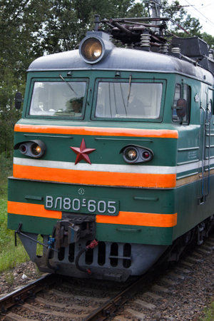 Vitebsk, Belarus - August 14, 2017: locomotives in close-up. railway head car of a freight train