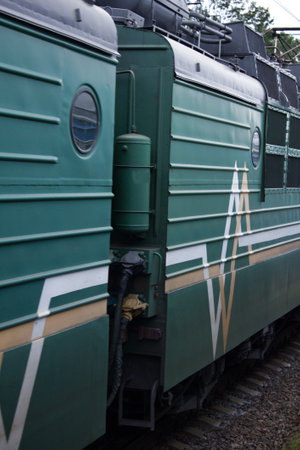 Vitebsk, Belarus - August 14, 2017: locomotives in close-up. railway head car of a freight trainのeditorial素材