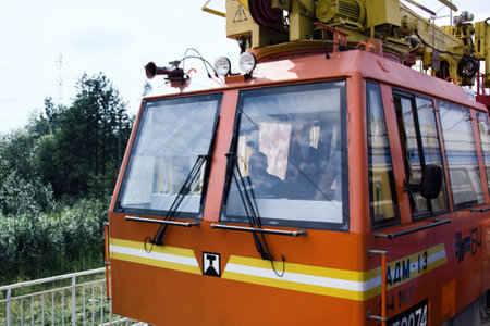 Vitebsk, Belarus - August 14, 2017: locomotives in close-up. railway head car of a freight trainのeditorial素材