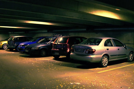 Helsinki, Finland - August 21, 2017: Underground Parking with motorcar carsのeditorial素材