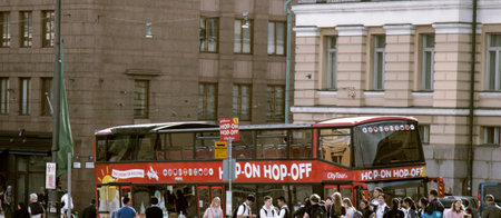 Helsinki, Finland - August 22, 2017: Double-Decker bus for tourists on streetsのeditorial素材