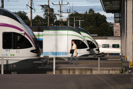 Helsinki, Finland - August 22, 2017: High-speed intercity trains on the passenger platformのeditorial素材