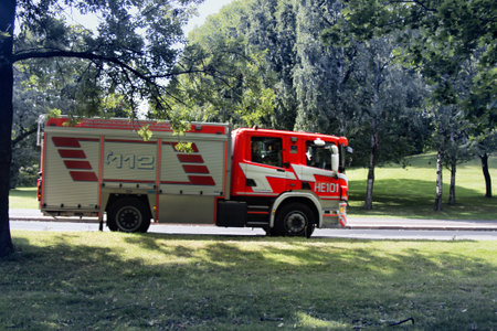 Helsinki , Finland - August 22, 2017: Modern Fire truck on the streets