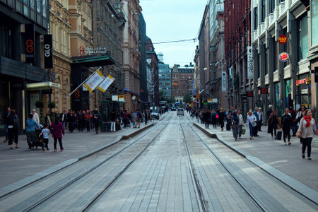 Helsinki , Finland - August 22, 2017: Street with tram service, tramwayのeditorial素材