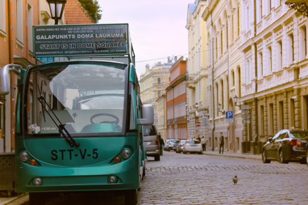 Riga, Latvia, September 4, 2017: Tourist minibus near the Dome squareのeditorial素材