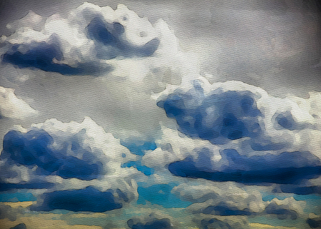 Summer sky with dawn in style of pastel, nebulosity, heavenly landscapeの写真素材