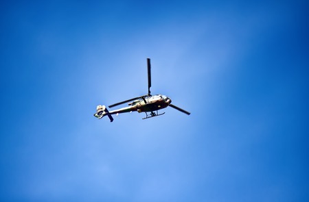 French air force. Helicopter Eurocopter Gazelle is French multi-purpose helicopter. Is in service with armies of France, flying helicopterの写真素材