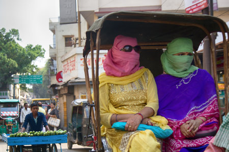 India, new Delhi - March 19, 2018: taxi rickshaw with a passenger. it is a Bicycle transport without motor and fuelのeditorial素材