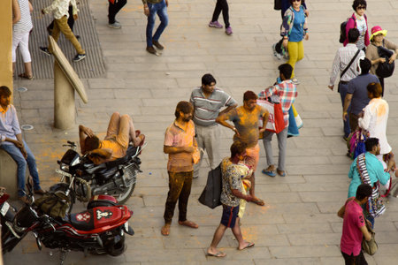 India, new Delhi - March 2, 2018: celebrating the sacred holiday of Holi in the streets of India.のeditorial素材