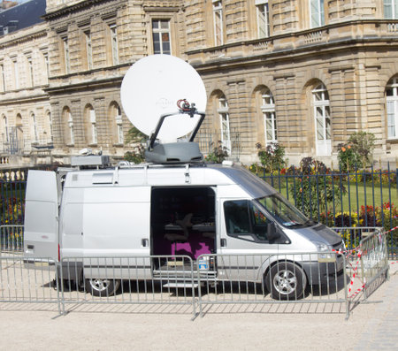 Paris, France - September 23, 2017: television van is broadcasting.のeditorial素材