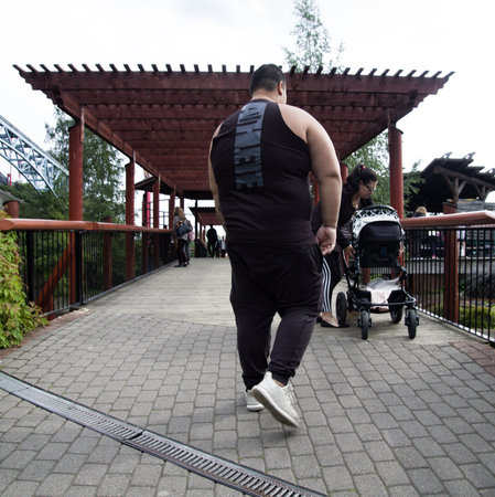Helsinki, Finland - September 28, 2017: Bodybuilder. Daily life of the European city (city's day-to-day activities, daily routine). The streets and the citizens, transportのeditorial素材