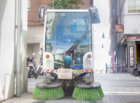 Spain, Leora de Mar - October 2, 2017: sweeper, sweeping machine