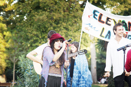 Spain, Barcelona - October 7, 2017: youth music and sports festival, big youth party in the Parkのeditorial素材