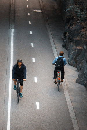 Helsinki , Finland - August 22, 2017: bike path in the city center view from topのeditorial素材