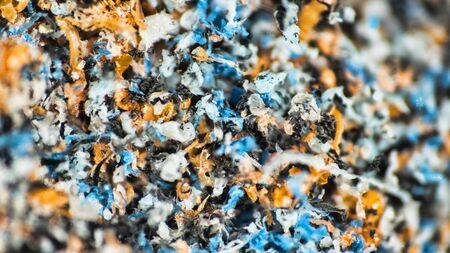 Plastic gets into sea, gradually destroyed by waves and sun. Plastic particles accumulate lumps under influence of wind then formed garbage Islands in Ocean. Plastic contamination of water environmentの写真素材