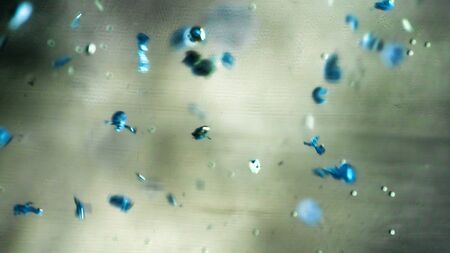 Crushing and agglomeration of plastic particles on the water surface. The ocean and large reservoirs...