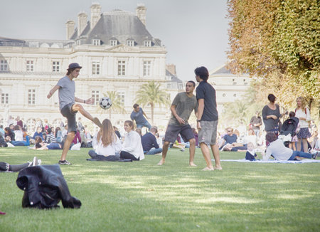 Paris, France - September 23, 2017: sport and gymnastics of young people in the Luxembourg gardenのeditorial素材