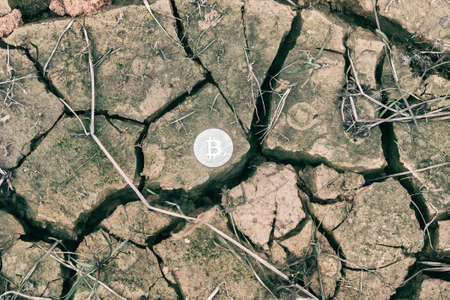 Bitcoin make money from scratch. Poor soil in a drought and harsh nature around the e currency coinの写真素材