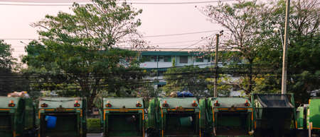 Garbage trucks, several special vehicles of city services. Garbage collection in Asiaの写真素材