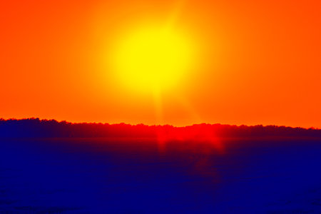 Sunrise. Sunlight penetrates the night twilight (victory over the night). Thermal Impressionism.の写真素材