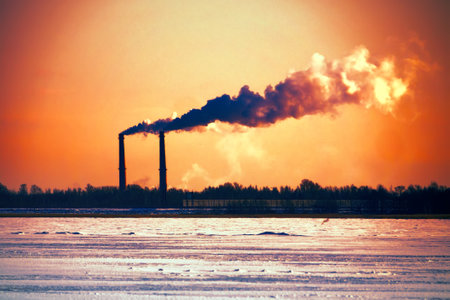 Immission. Smoky pipes and poisoned atmosphere and water of the industrial area