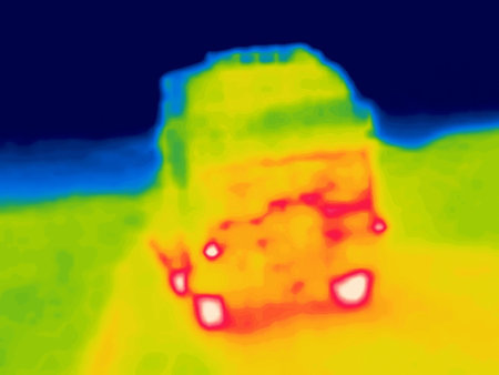 Truck, heavy hauler. Image from thermal imager device.の写真素材