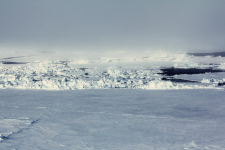 The area of the hummocking (ice reefing, piles and fragments of sea ice). Arctic Ocean