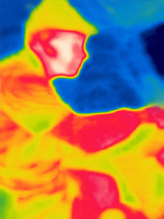 The truck chauffeur is driving. Night riding requires attention, night work. Thermal impressionism....