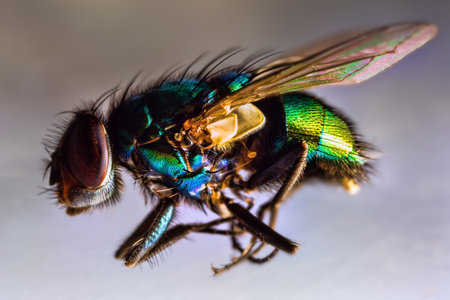 Dead green-bottle fly (Lucilia caesar). Ultra macro