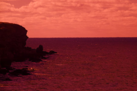 Mystical seaside with rocks. The magic and beauty of the sea. Surrealistic art infrared photoの写真素材