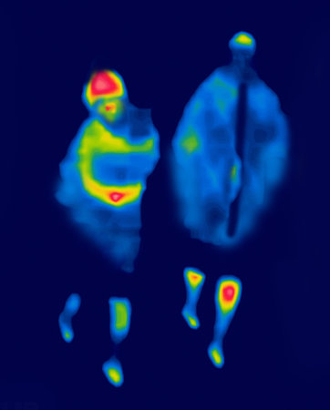 People back and forth a paradoxical picture. Some of the signs are confusing. Image from thermal imager device.の写真素材