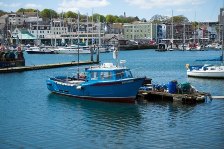 Fishing boat in the harbour, Plymouth, May 23 2018のeditorial素材