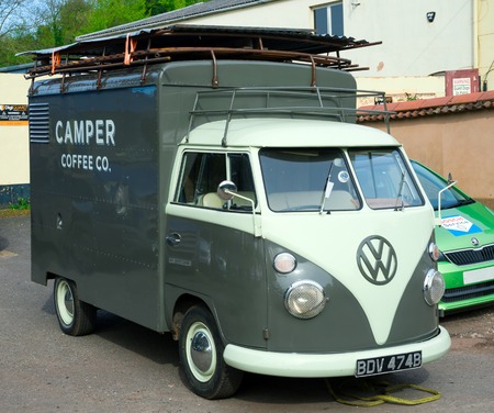 Classic vintage Volkswagen Transporter camper van, Devon, UK, April 2 2018のeditorial素材