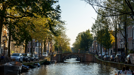 View on seven Amsterdam canal bridges, October 13, 2017のeditorial素材