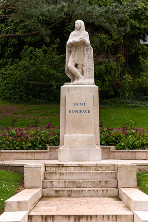 Saint Boniface statue in Crediton park, Devon, United Kingdom, May 2019のeditorial素材