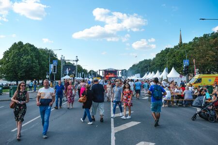 stage for Outdoor concert for the City Day celebration at the Daugava embankment, Riga, Latvia, August, 2019のeditorial素材
