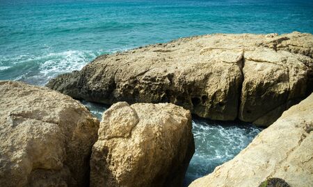 turquoise sea water of Mediterranian Coast landscape and rocks.