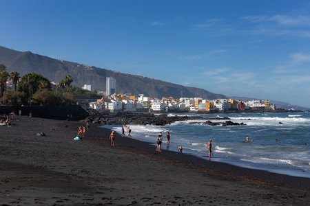 Playa Chica at Puerto de la Cruz, Tenerife, Canary islands, Spain October 2023の写真素材