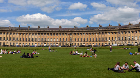 Royal Crescent buildings in Bath, England UK May 30 2024の写真素材