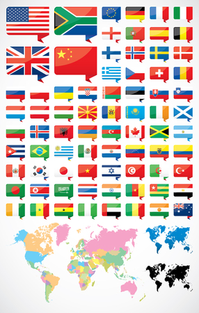 Flags and world mapのイラスト素材