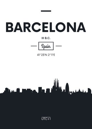 Poster city skyline Barcelona, ??Flat style vector illustrationのイラスト素材