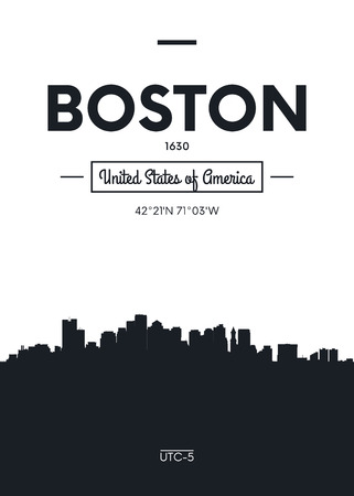 Poster city skyline Boston, Flat style vector illustrationのイラスト素材