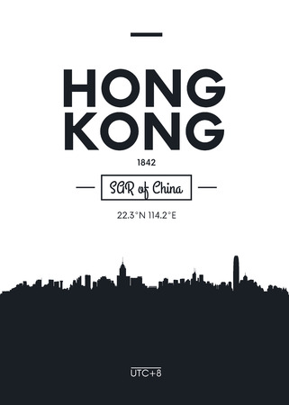 Poster city skyline Hong Kong, Flat style vector illustrationのイラスト素材