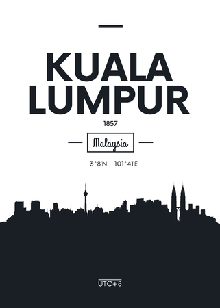 Poster city skyline Kuala Lumpur, Flat style vector illustrationのイラスト素材