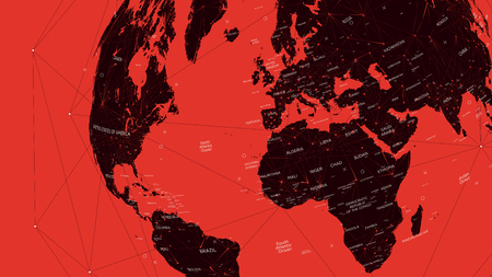 Red political map of the world, vector flat illustration