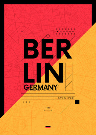 Typography graphics with a map of Berlin, Vector travel illustrationのイラスト素材