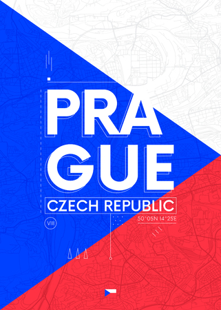 Typography graphics with a map of Prague, Vector travel illustrationのイラスト素材
